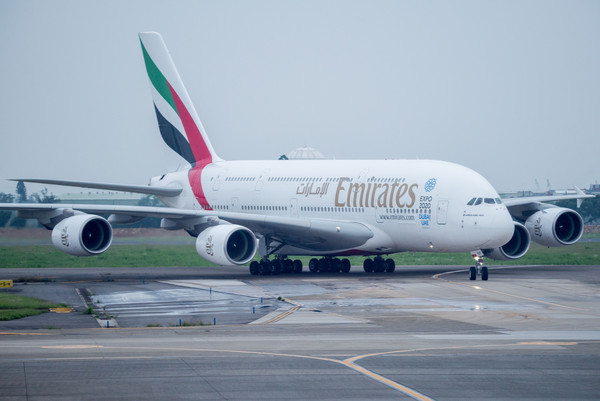 ▲阿联酋航空A380来台。（图／记者季相儒摄）